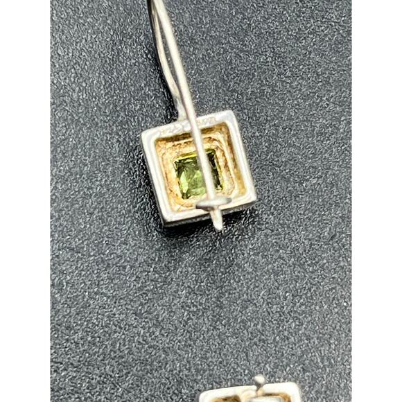 Sterling Silver Designer Square Bezel Set Peridot Dangle Drop Wire Earring - Picture 6 of 10